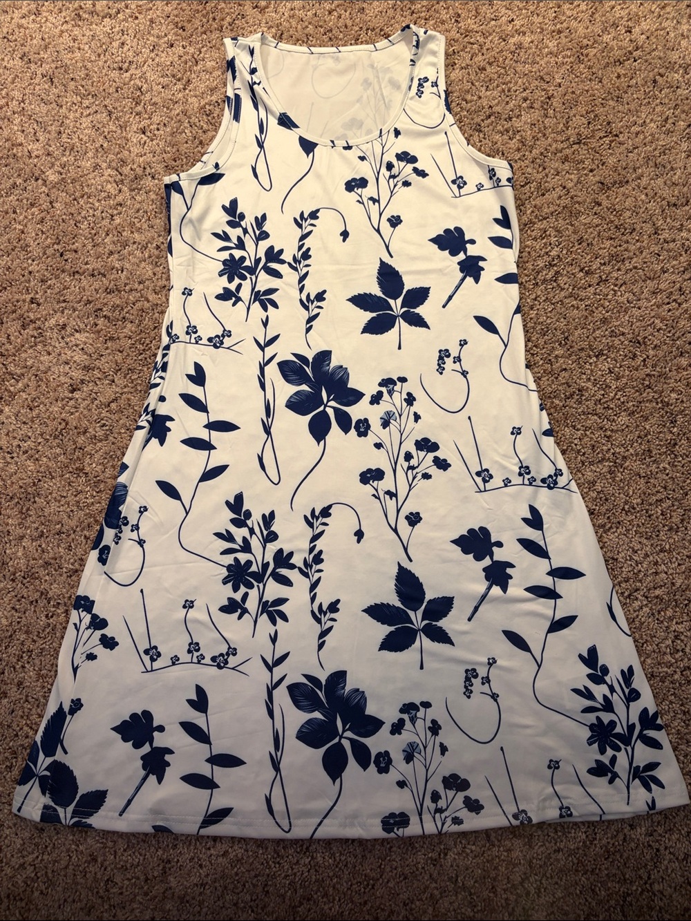 White Tank Dress with Navy Floral Print
